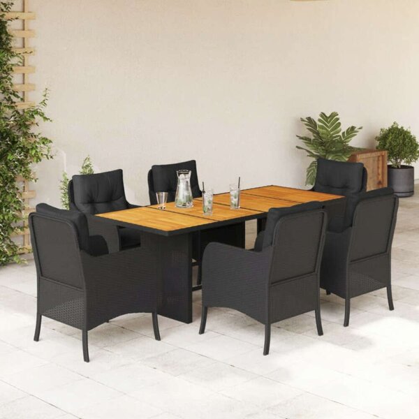 VidaXL 7 részes fekete polyrattan kerti étkezőgarnitúra párnával