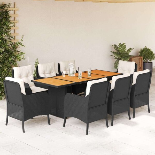 VidaXL Polyrattan Kerti Étkezőgarnitúra - 9 részes - Fekete