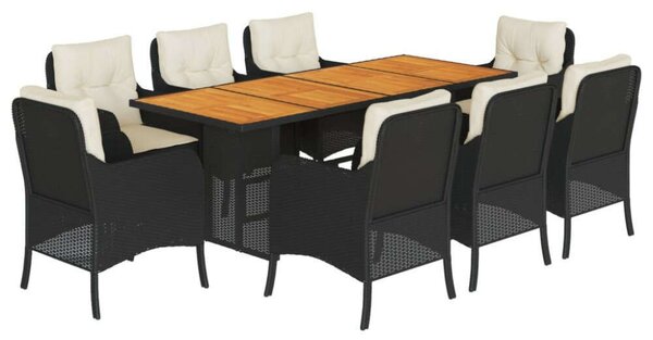 VidaXL Polyrattan Kerti Étkezőgarnitúra - 9 részes - Fekete