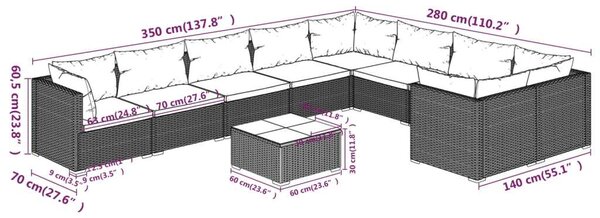 VidaXL Polyrattan Kerti Ülőgarnitúra - 10 részes - Fekete