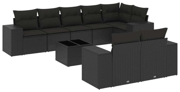 VidaXL 9 részes fekete polyrattan kerti ülőgarnitúra párnákkal