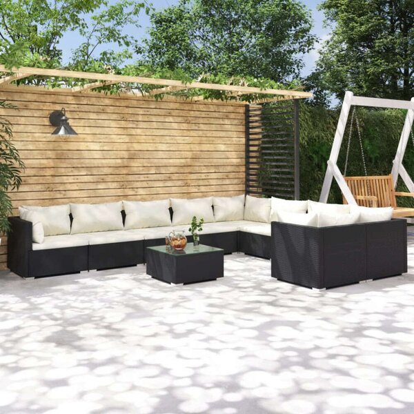VidaXL Polyrattan Kerti Ülőgarnitúra - 10 részes - Fekete
