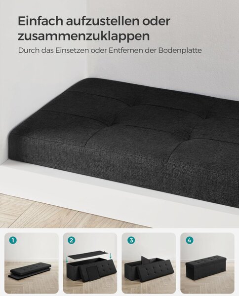 SONGMICS LSF077B01 Tárolós Ülőpad Fekete Műbőr Összecsukható