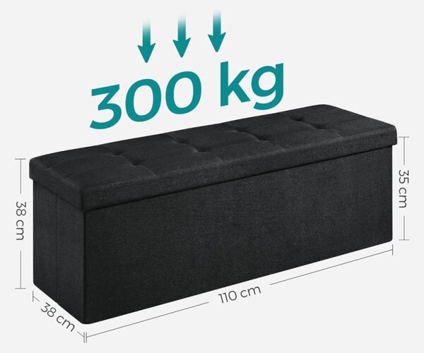 SONGMICS LSF077B01 Tárolós Ülőpad Fekete Műbőr Összecsukható