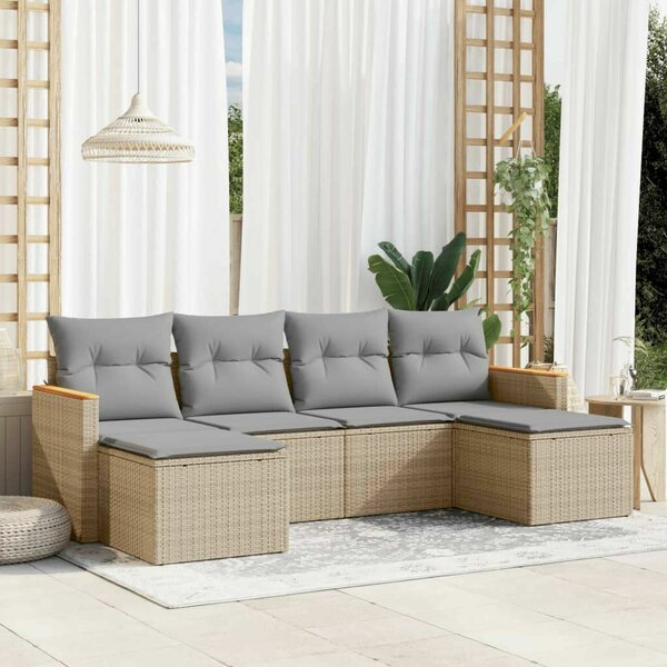 VidaXL Polyrattan Kerti Ülőgarnitúra - 6 részes - Bézs