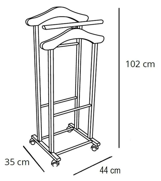 Arredamenti Italia ruha- és kiegészítő tartó, Trendy, 102x44 cm, 2 ing/zakó/blúz tartó, nadrágtartó, beépített felső polc, tömör bükkfa szerkezet, hatékony tárolás, praktikus design, csúszásg
