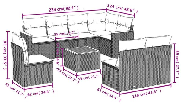 VidaXL Polyrattan Kerti Ülőgarnitúra - 9 részes - Bézs