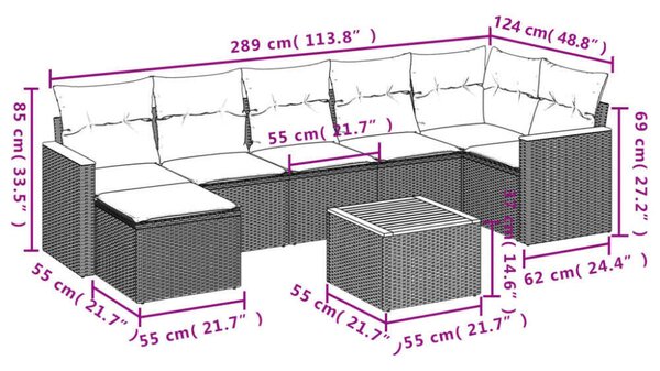 VidaXL Polyrattan Kerti Ülőgarnitúra - 8 részes - Bézs