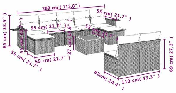 VidaXL Polyrattan Kerti Ülőgarnitúra - 10 részes - Fekete