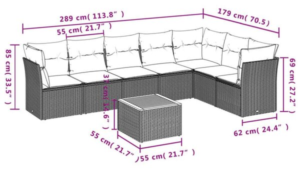 VidaXL Polyrattan Kerti Ülőgarnitúra - 8 részes, Fekete