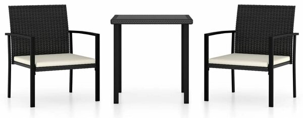 3 részes fekete polyrattan kerti étkezőgarnitúra (3065705)