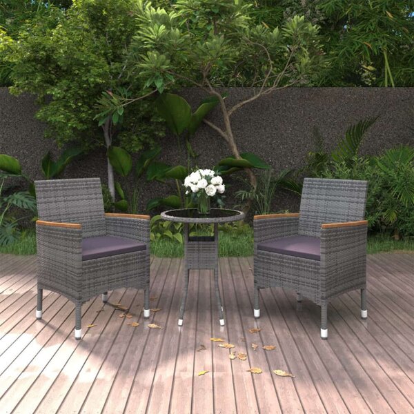 VidaXL 3 részes szürke polyrattan kerti étkezőgarnitúra