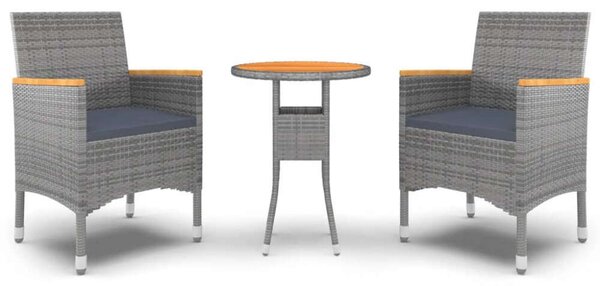VidaXL 3 részes szürke polyrattan kerti étkezőgarnitúra