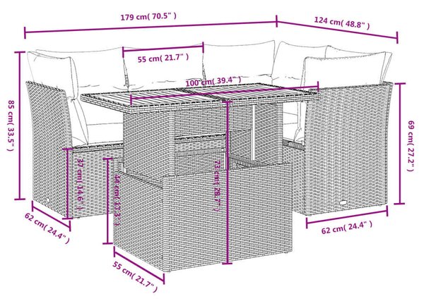 VidaXL Polyrattan Kerti Ülőgarnitúra - 5 részes - Bézs