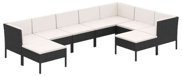 Polyrattan Kerti Ülőgarnitúra - 9 részes - Fekete