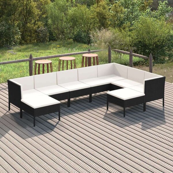 Polyrattan Kerti Ülőgarnitúra - 9 részes - Fekete