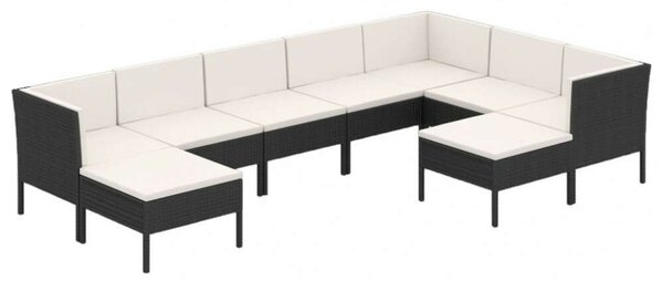 Polyrattan Kerti Ülőgarnitúra - 9 részes - Fekete
