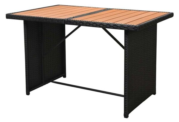 7-részes fekete polyrattan kerti bútorszett párnákkal