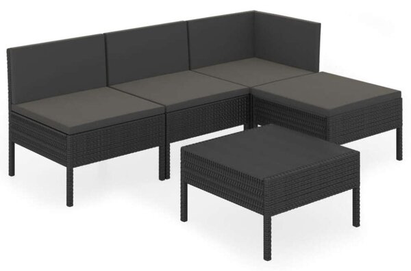 5 részes Polyrattan Kerti Ülőgarnitúra - Fekete