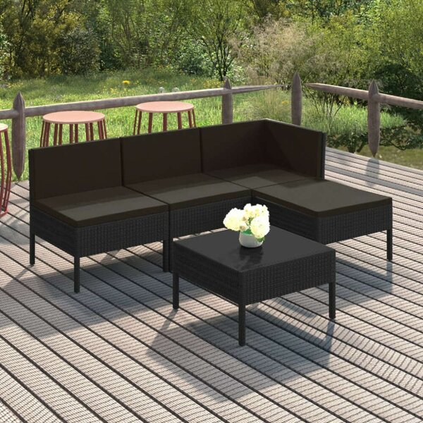 5 részes Polyrattan Kerti Ülőgarnitúra - Fekete