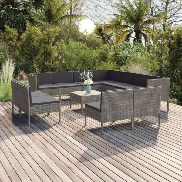 Polyrattan Kerti Ülőgarnitúra - 12 részes - Szürke