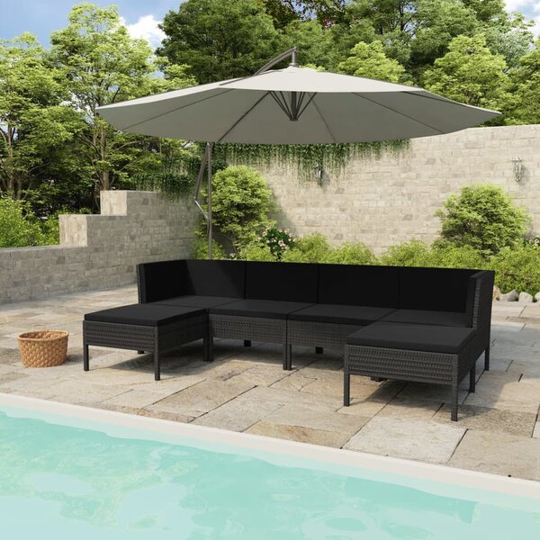 Polyrattan Kerti Ülőgarnitúra - 6 részes - Fekete