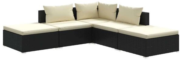 VidaXL 5 részes fekete polyrattan kerti ülőgarnitúra párnákkal
