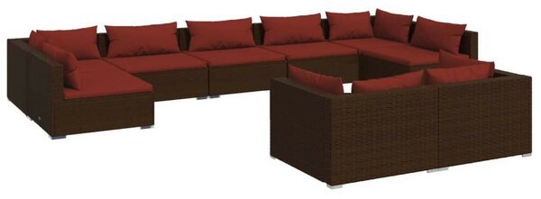 VidaXL 9 részes barna polyrattan kerti ülőgarnitúra párnákkal