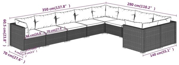VidaXL Polyrattan Kerti Ülőgarnitúra - Barna - 9 részes