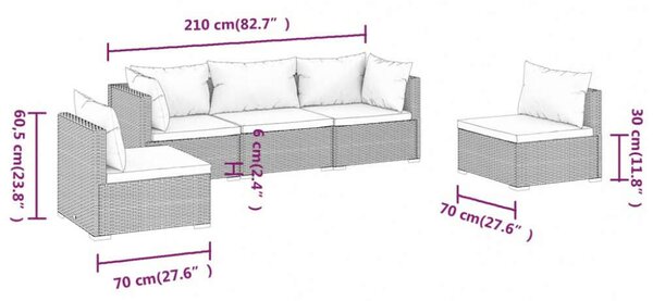 VidaXL 5 részes barna polyrattan kerti ülőgarnitúra párnákkal