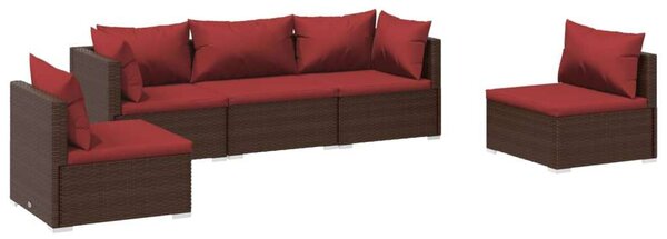 VidaXL 5 részes barna polyrattan kerti ülőgarnitúra párnákkal