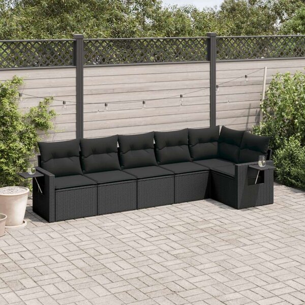 VidaXL 6 részes fekete polyrattan kerti ülőgarnitúra párnákkal