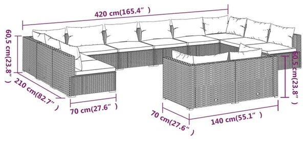 VidaXL 12 részes barna polyrattan kerti ülőgarnitúra párnákkal