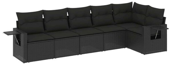 VidaXL 6 részes fekete polyrattan kerti ülőgarnitúra párnákkal