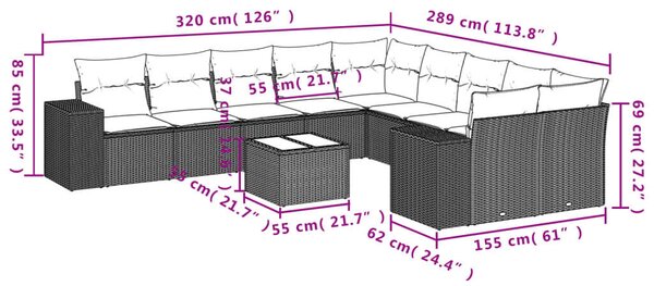 VidaXL Polyrattan Kerti Ülőgarnitúra - 11 részes - Szürke