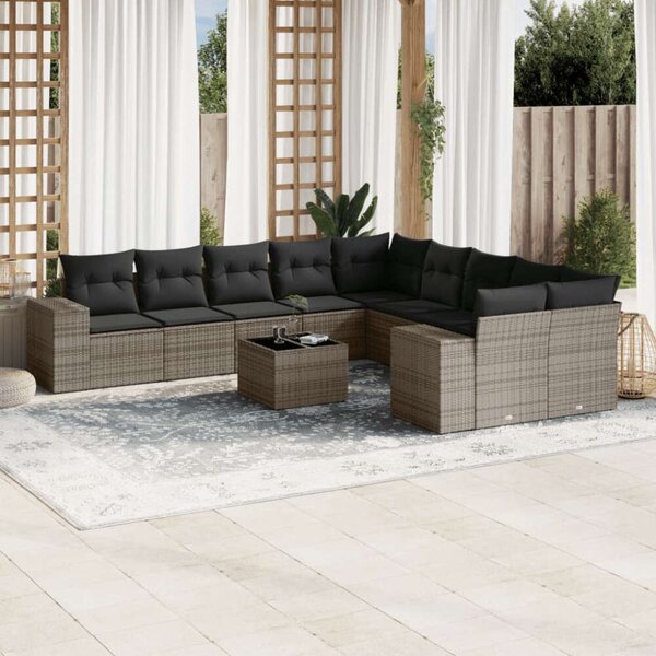 VidaXL Polyrattan Kerti Ülőgarnitúra - 11 részes - Szürke