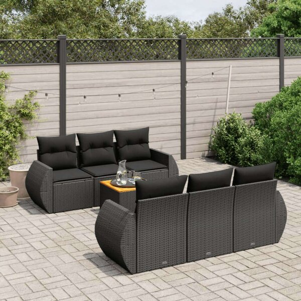 VidaXL 7 részes Kerti Ülőgarnitúra - Fekete Polyrattan