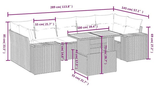 VidaXL Polyrattan Kerti Ülőgarnitúra - 8 részes - Fekete