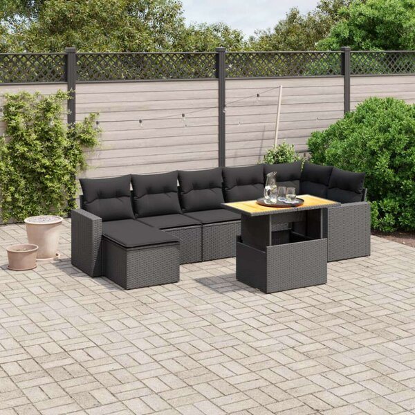 VidaXL Kerti Ülőgarnitúra - 8 részes - Fekete Polyrattan