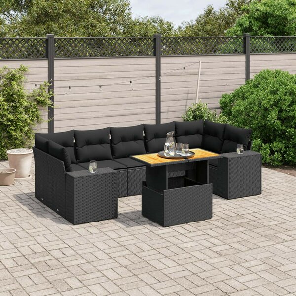 VidaXL Polyrattan Kerti Ülőgarnitúra - 8 részes - Fekete