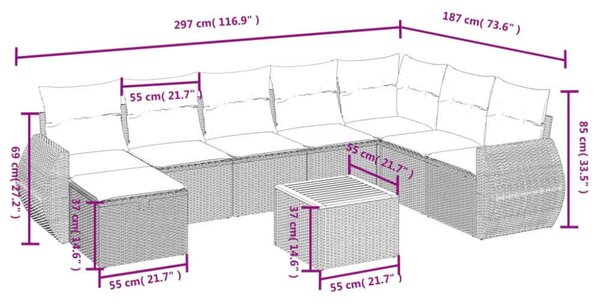 VidaXL Polyrattan Kerti Ülőgarnitúra - 9 részes - Fekete
