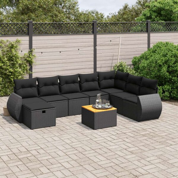 VidaXL Polyrattan Kerti Ülőgarnitúra - 9 részes - Fekete