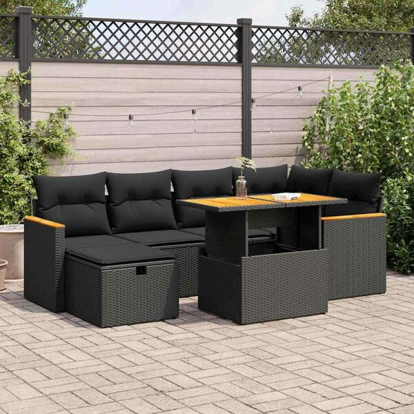 Polyrattan Kerti Ülőgarnitúra - 8 részes - Fekete