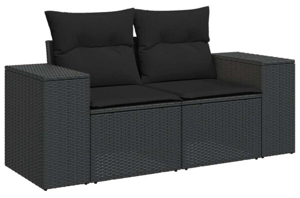 VidaXL 9 részes fekete polyrattan kerti ülőgarnitúra párnákkal