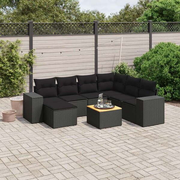 Polyrattan Kerti Ülőgarnitúra - 8 részes - Fekete