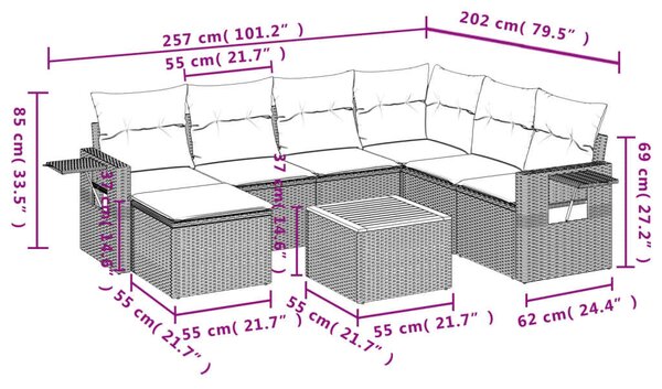 Polyrattan Kerti Ülőgarnitúra - 8 részes - Bézs