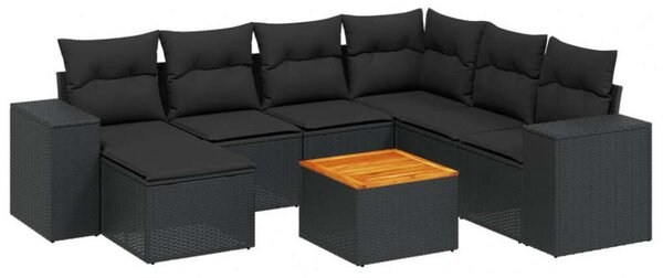 Polyrattan Kerti Ülőgarnitúra - 8 részes - Fekete