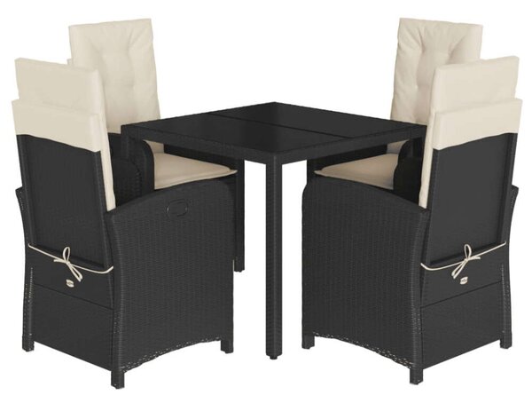 VidaXL Polyrattan Kerti Étkezőgarnitúra - 5 részes, Fekete