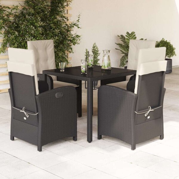 VidaXL Polyrattan Kerti Étkezőgarnitúra - 5 részes, Fekete