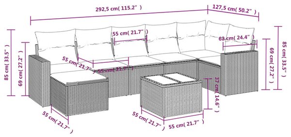 Polyrattan Kerti Ülőgarnitúra - 8 részes - Szürke